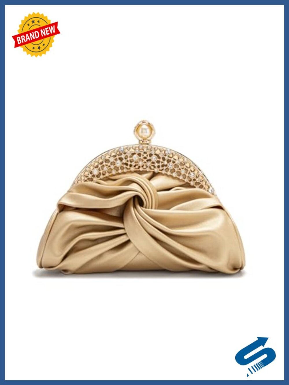 Faux Leather Sparkling Evening Clutch with Crystal Buckle